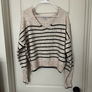 Madewell V-Neck Sweater with Army Green Stripes